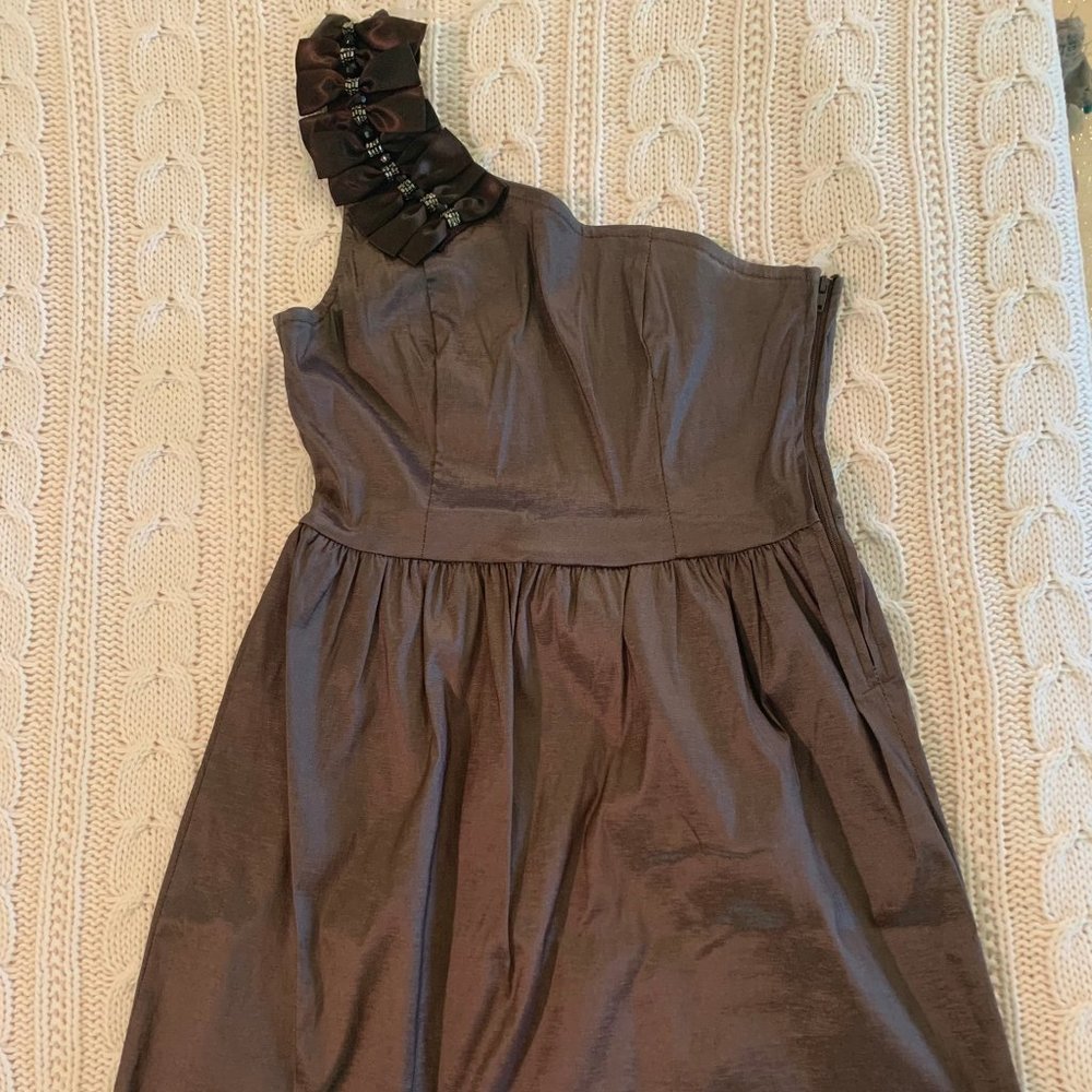 Brown Metallic One Shoulder Party Dress